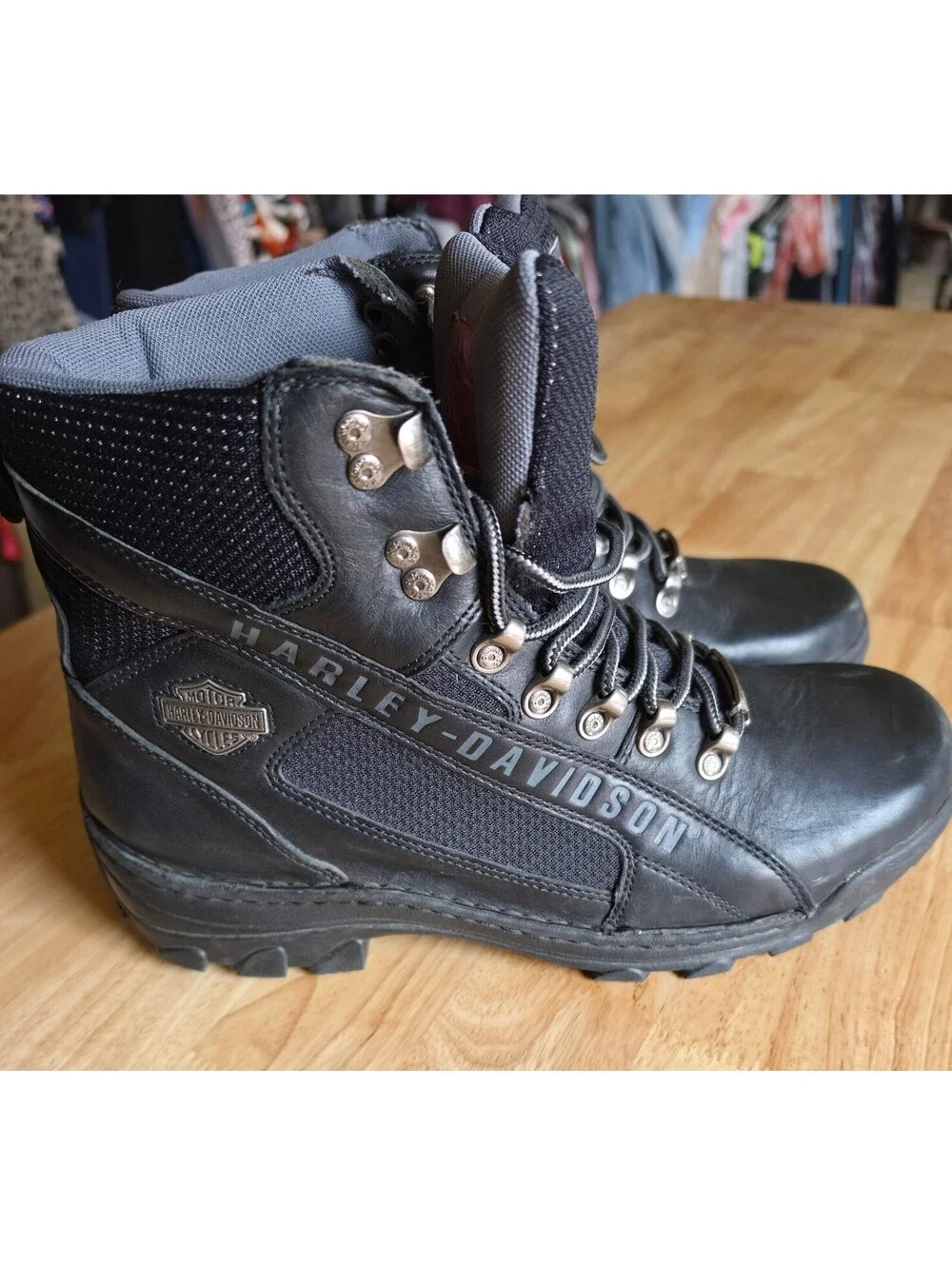 Harley-Davidson Men's Black Leather and Mesh Motorcycle Boots Size 10.5 US